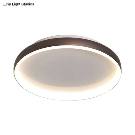 Round Flush Mount Ceiling Light - Black/White/Brown With Simplicity Led Metal Design & White/Warm