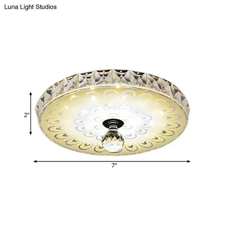 Round Flush Mount Led Crystal Ceiling Light In White With Peacock Tail Pattern - Warm/White