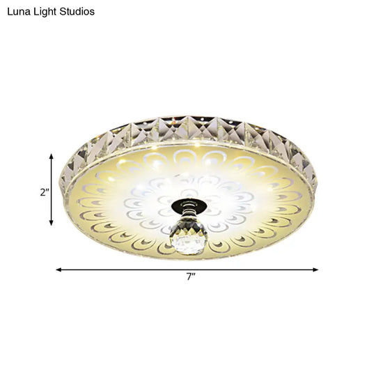 Round Flush Mount Led Crystal Ceiling Light In White With Peacock Tail Pattern - Warm/White