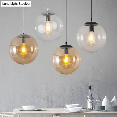 Round Industrial Style Glass Hanging Ceiling Light For Restaurants - 1 Fixture