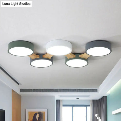 Round Led Flush Mount Metallic Ceiling Light In Gray - Green - Minimalist Modern Design