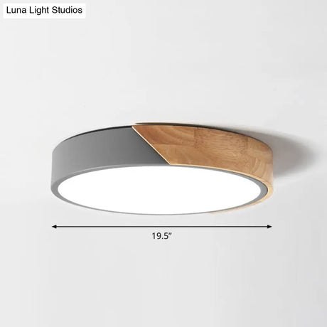 Round Led Macaron Ceiling Light With Acrylic Shade And Wood Accents