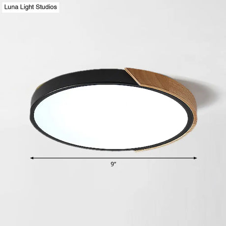 Round Led Macaron Ceiling Light With Acrylic Shade And Wood Accents