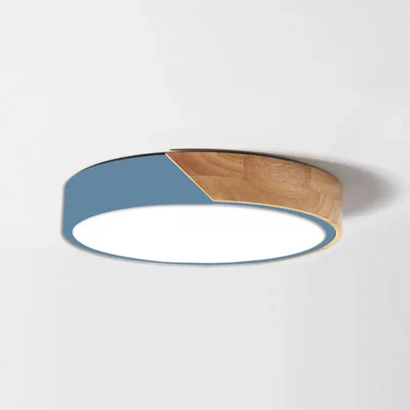 Round Led Macaron Ceiling Light With Acrylic Shade And Wood Accents Blue / 9’