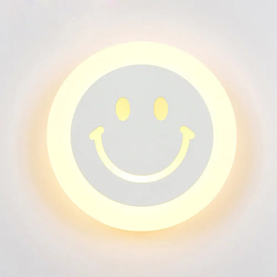 Round Led Smiley Wall Sconce Kit - Thin & Acrylic Warm/White Light For Bedroom White /