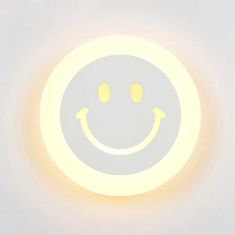 Round Led Smiley Wall Sconce Kit - Thin & Acrylic Warm/White Light For Bedroom White /