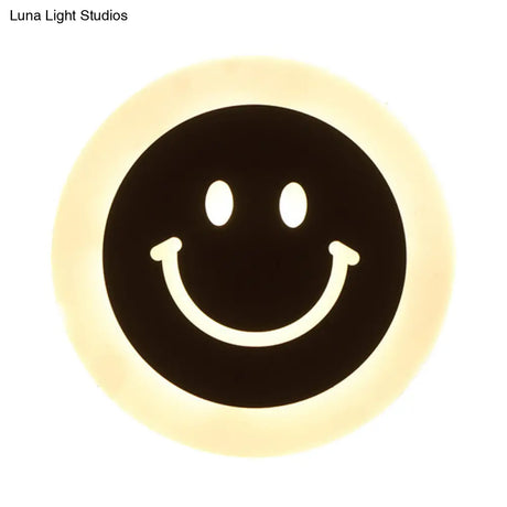 Round Led Smiley Wall Sconce Kit - Thin & Acrylic Warm/White Light For Bedroom