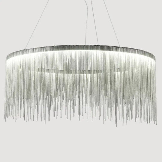 Round Silver Tassel Chain Pendant Lamp - Modern Metal Ceiling Chandelier / 16’ White
