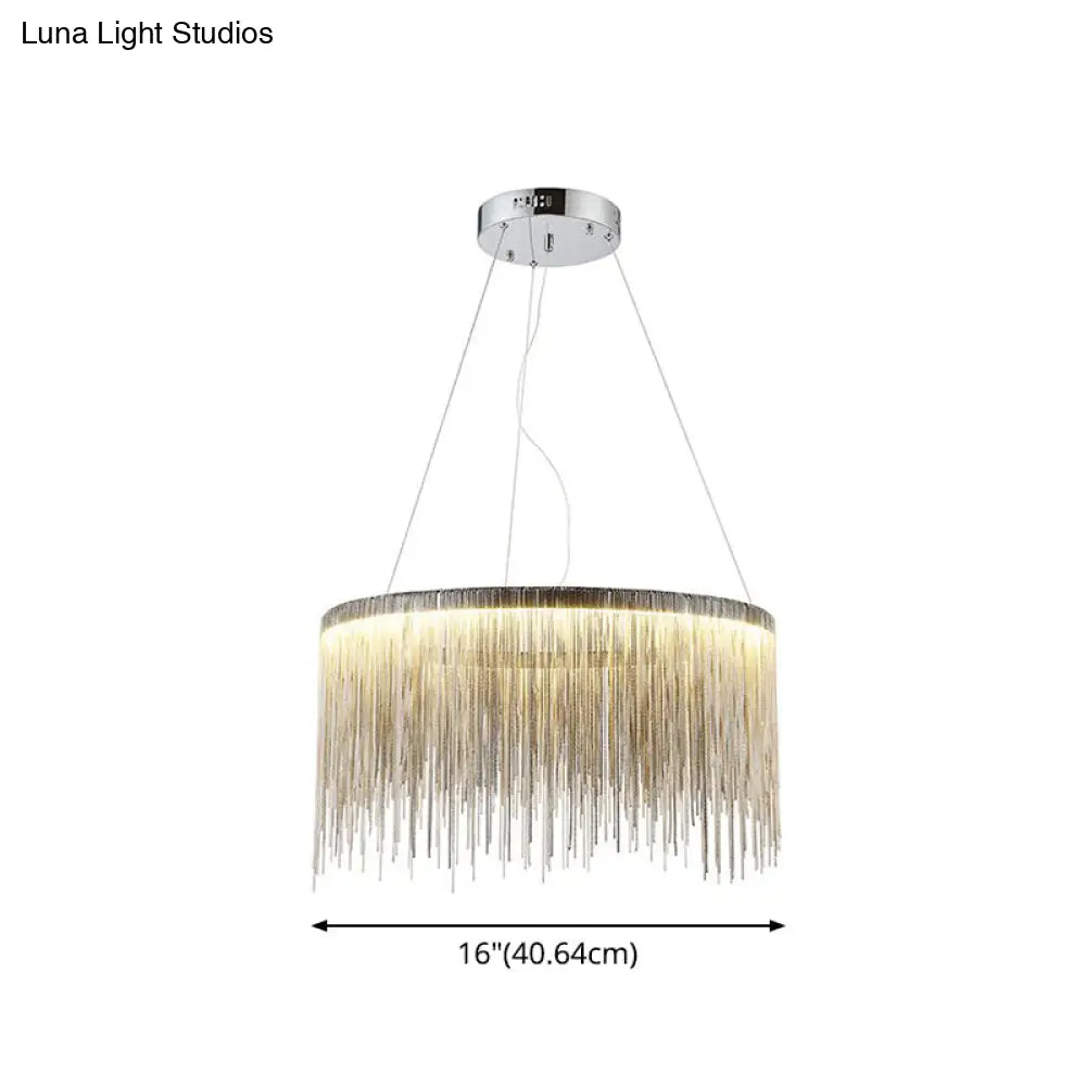 Round Silver Tassel Chain Pendant Lamp - Modern Metal Ceiling Chandelier