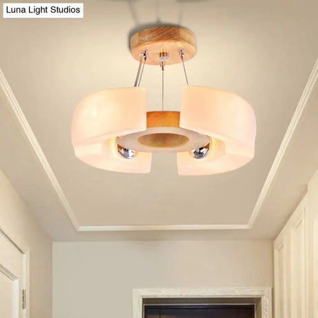 Round Wooden Flush Mount Ceiling Light With 4/6 Lights In Warm/White Modern Style