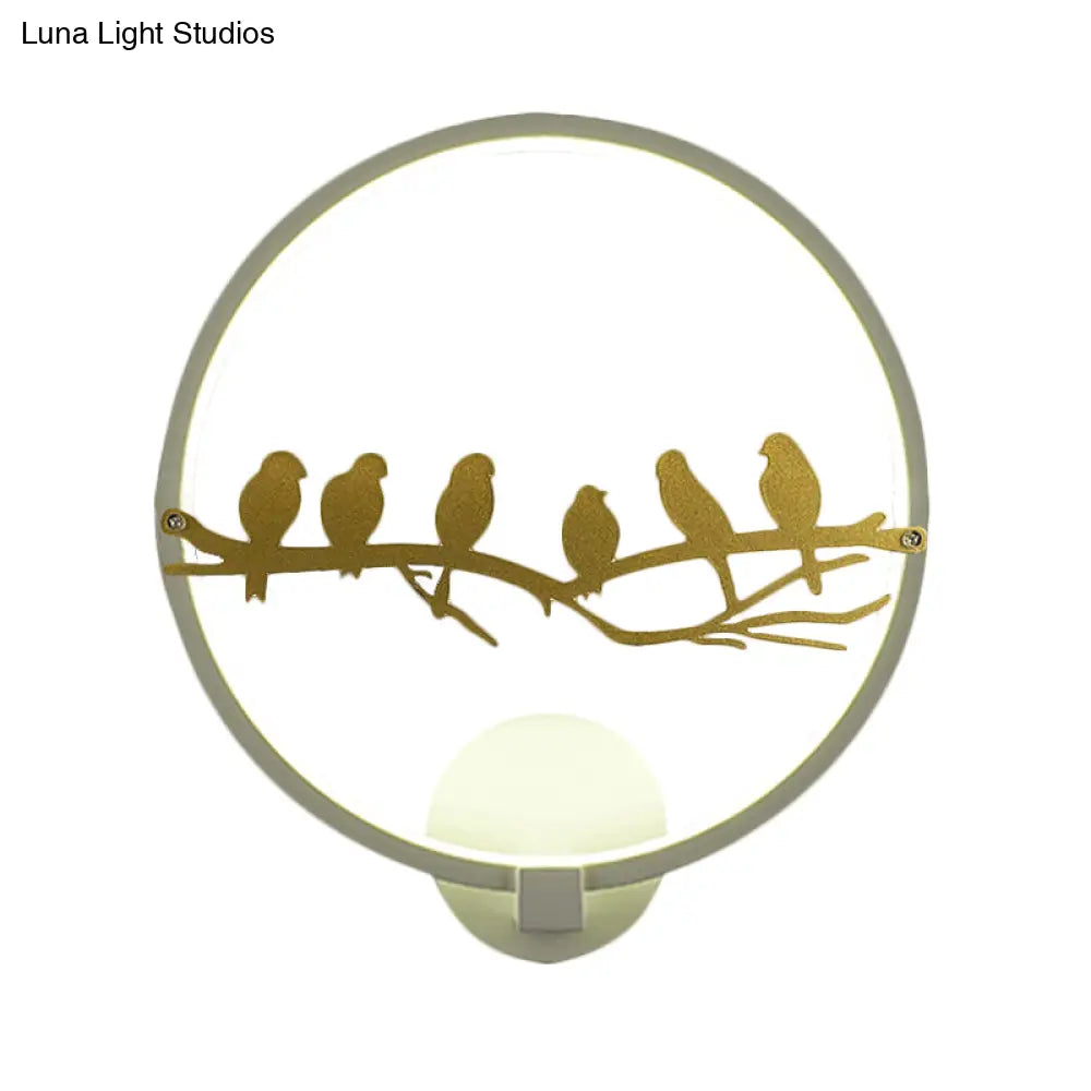 Rounded Led Acrylic Wall Lamp For Living Room - White/Black Oriental Style