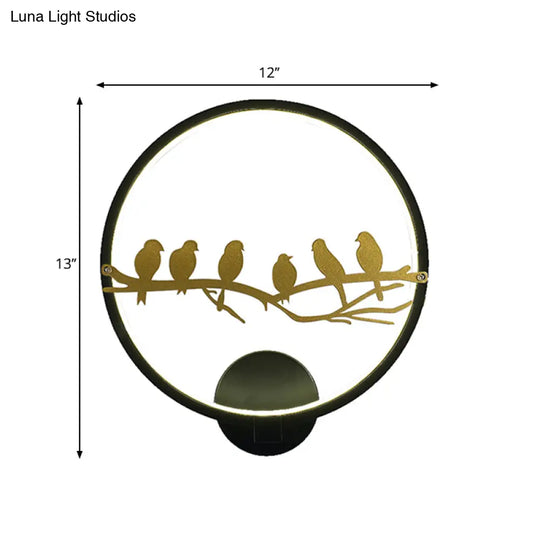 Rounded Led Acrylic Wall Lamp For Living Room - White/Black Oriental Style