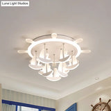 Rubber Canopy Pendant Chandelier With Boat Acrylic Shade And Kids Led Hanging Light