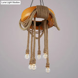 Rubber Warehouse 6-Head Tire Lamp With Hemp Rope - Red/Blue/Yellow Chandelier Pendant For Dining