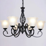Ruffle Glass Floral Shade Chandelier For Classic Living Room Décor - Pendant Light With Scroll Arm 6