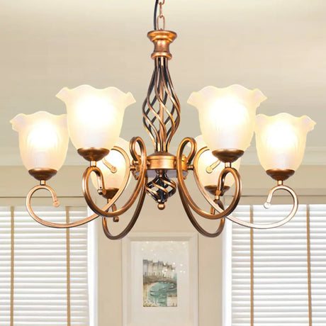 Ruffle Glass Floral Shade Chandelier For Classic Living Room Décor - Pendant Light With Scroll Arm 6
