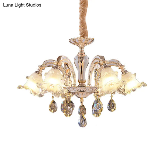 Ruffled Clear Glass Chandelier In Gold - 2-Layer 3/6 Lights Perfect For Dining Table