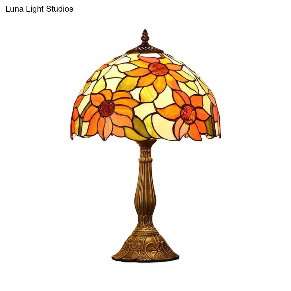 Tiffany Sunflowers Stained Glass Night Lamp With Bronze Finish - Hand-Cut Table Light