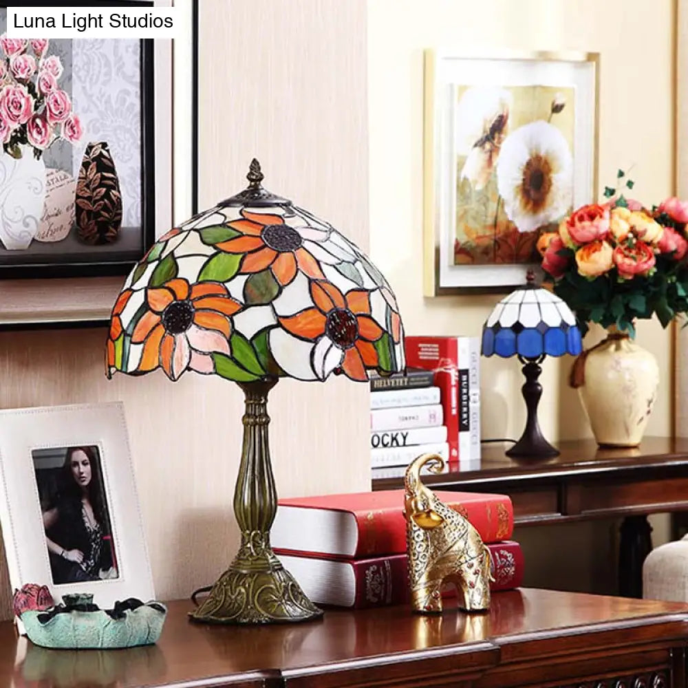 Rukh - Tiffany Sunflowers Night Lamp: Hand-Cut Stained Glass Table Light With