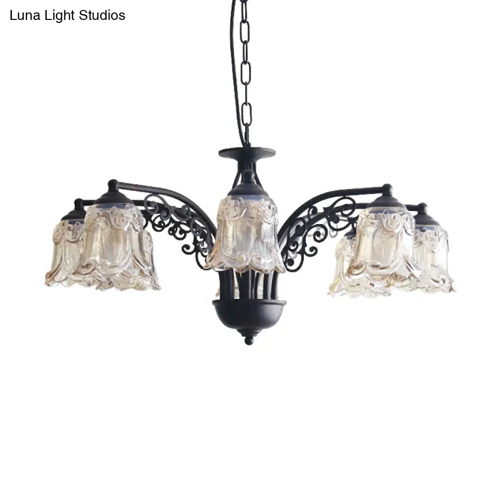 Rural Style Black Curvy Arm Chandelier - Metallic 6 Or 8 Lights Ideal For Living Room Suspension