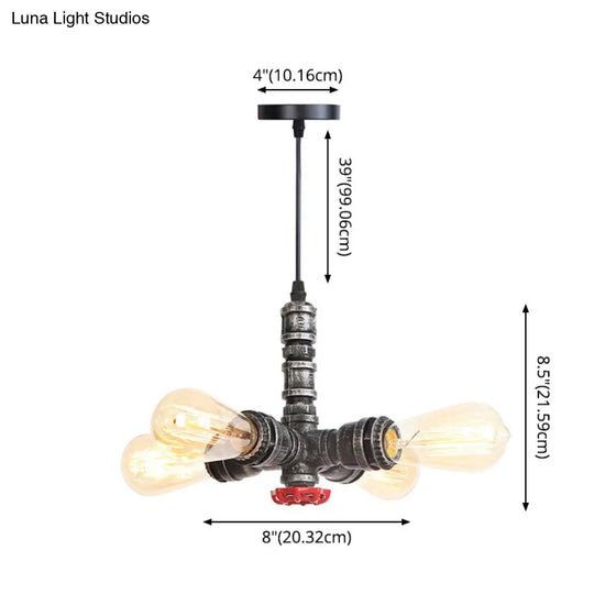 Rust Finish Water Pipe Chandelier Light Fixture - Industrial 4-Light Edison Bulb Hanging Lamp For