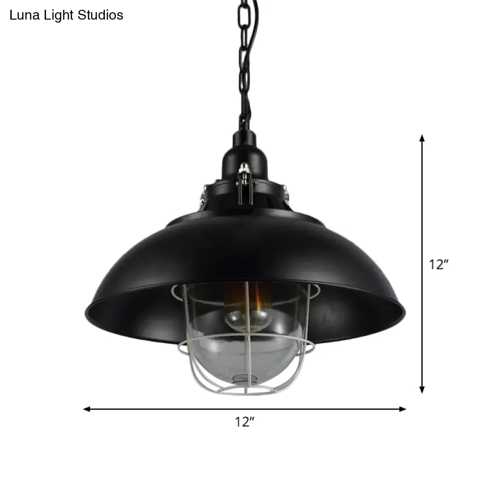 Rustic 1-Light Bistro Hanging Lamp - 12’/16’ Metal Pendant Lighting With Wire Cage And Clear