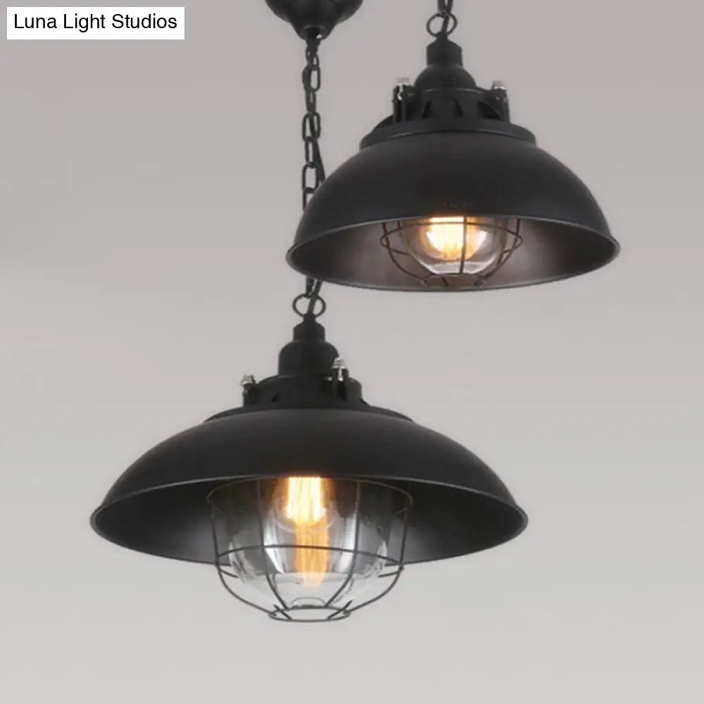 Rustic 1-Light Bistro Hanging Lamp - 12’/16’ Metal Pendant Lighting With Wire Cage And Clear