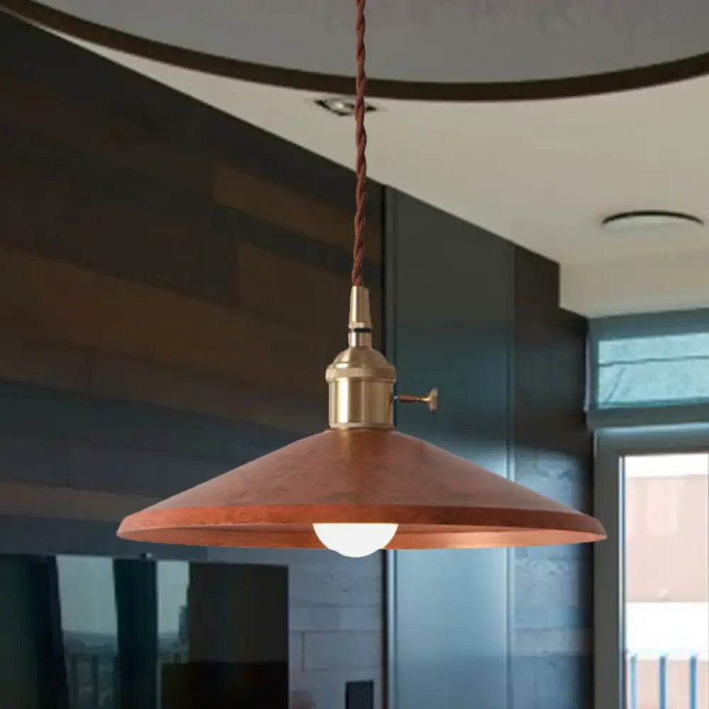 Rustic 1-Light Hanging Pendant Lamp In Blue/Red/Silver For Dining Room - Saucer Shade Iron Design