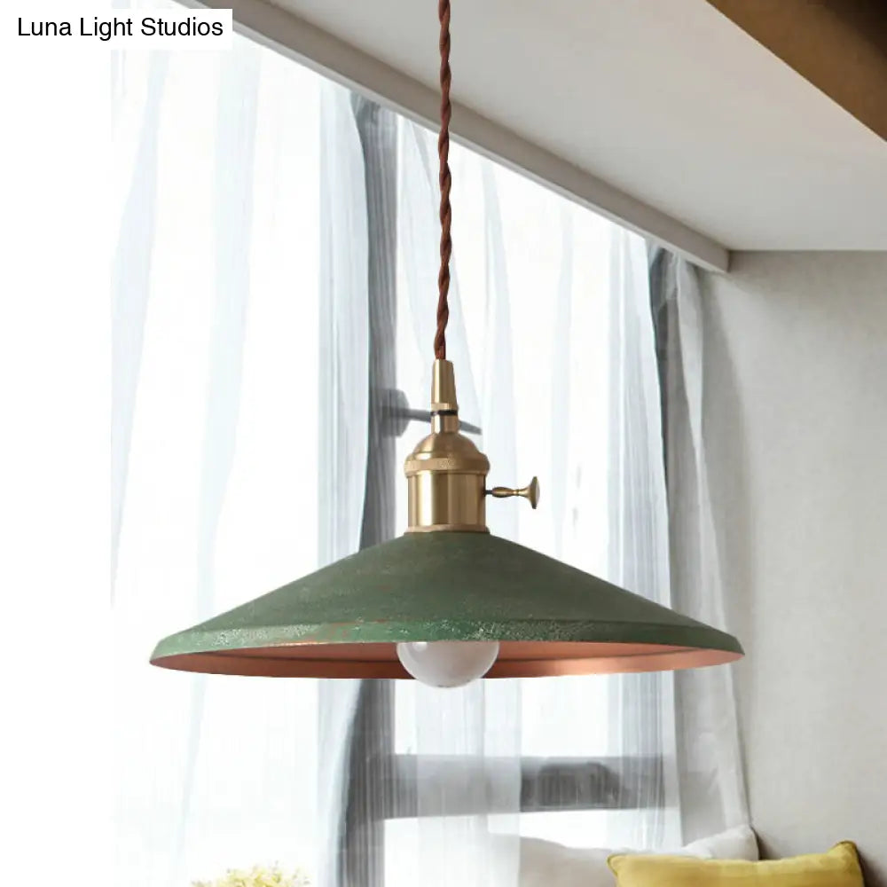 Rustic 1-Light Saucer Shade Hanging Pendant Lamp In Blue/Red/Silver For Dining Room With Stranded