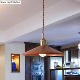 Rustic 1-Light Hanging Pendant Lamp In Blue/Red/Silver For Dining Room - Saucer Shade Iron Design