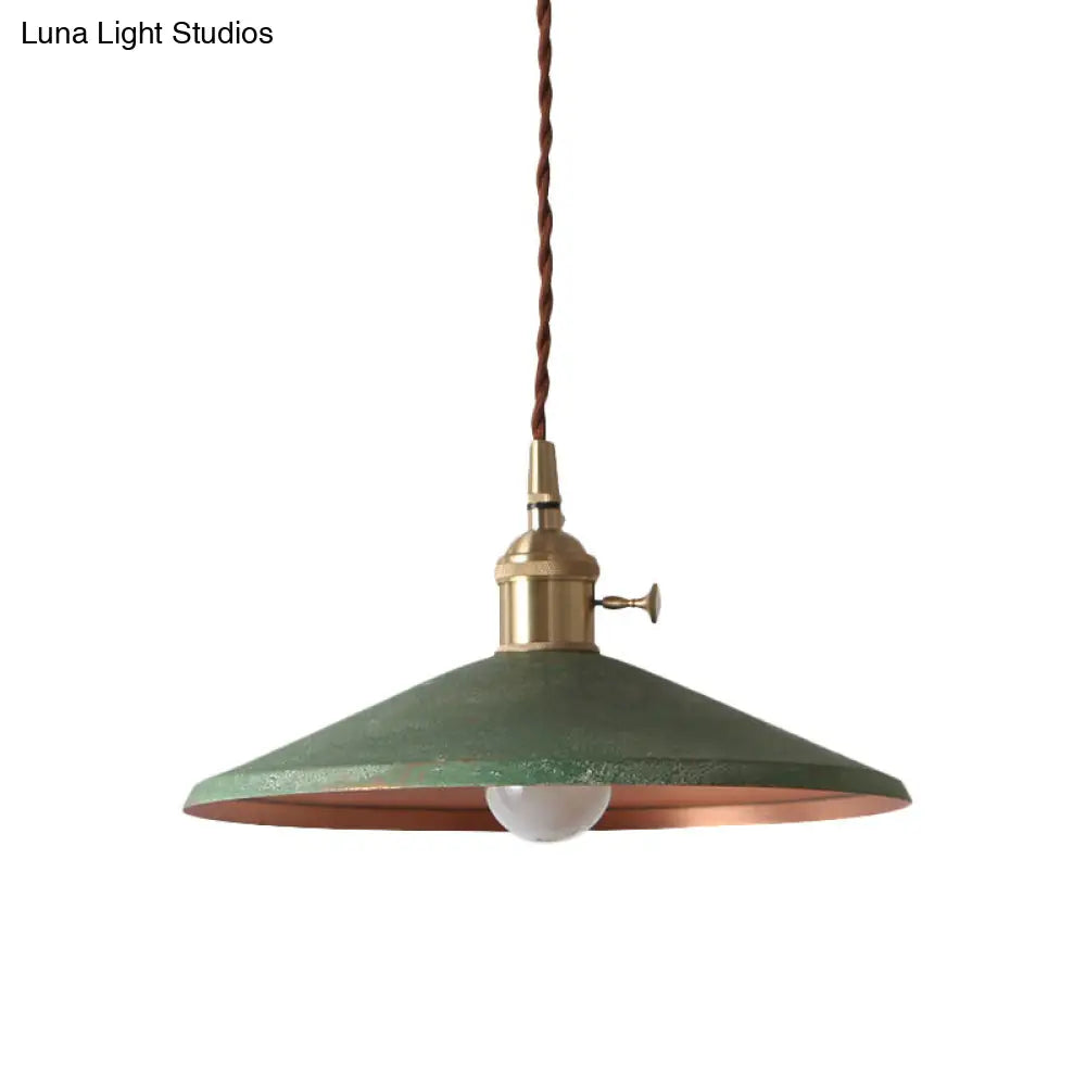 Rustic 1-Light Saucer Shade Hanging Pendant Lamp In Blue/Red/Silver For Dining Room With Stranded