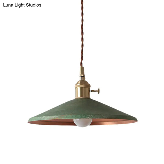 Rustic 1-Light Saucer Shade Hanging Pendant Lamp In Blue/Red/Silver For Dining Room With Stranded