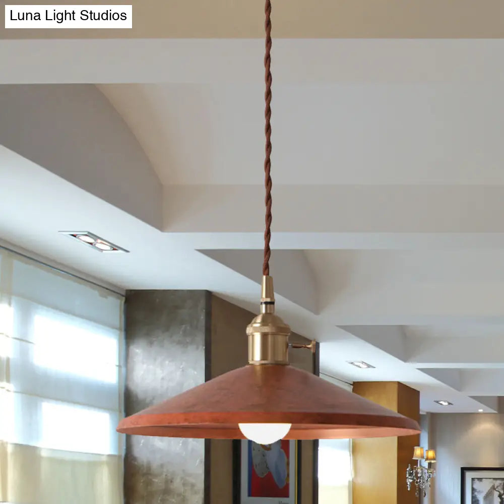 Rustic 1-Light Saucer Shade Hanging Pendant Lamp In Blue/Red/Silver For Dining Room With Stranded
