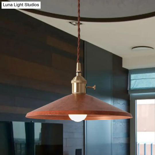 Rustic 1-Light Saucer Shade Hanging Pendant Lamp In Blue/Red/Silver For Dining Room With Stranded