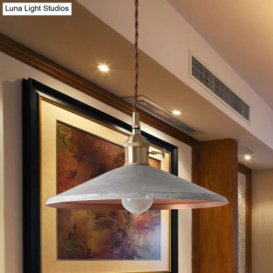 Rustic 1-Light Saucer Shade Hanging Pendant Lamp In Blue/Red/Silver For Dining Room With Stranded