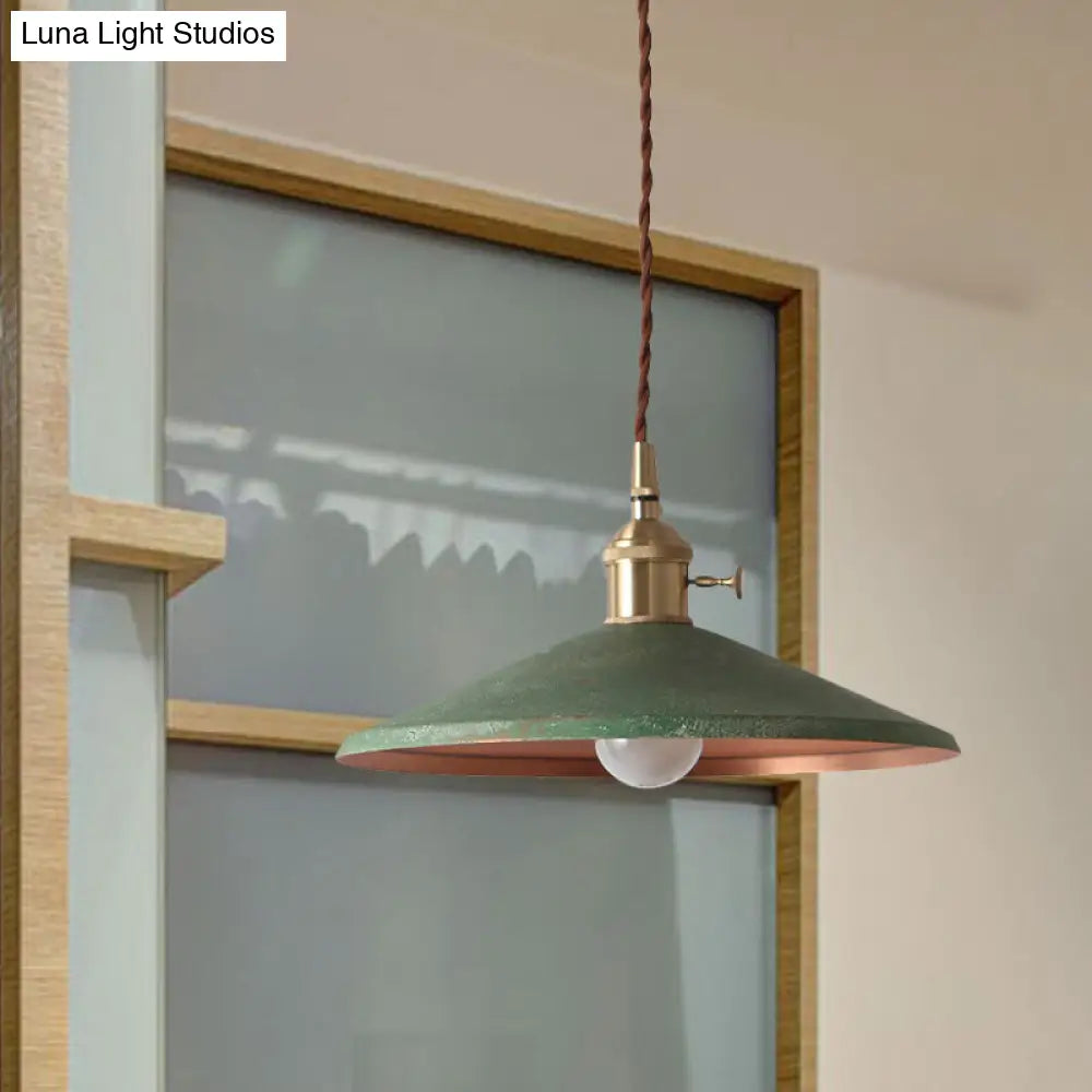 Rustic 1-Light Saucer Shade Hanging Pendant Lamp In Blue/Red/Silver For Dining Room With Stranded
