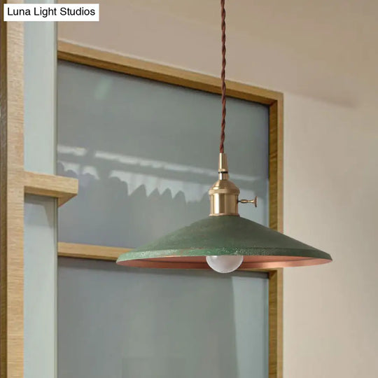 Rustic 1-Light Saucer Shade Hanging Pendant Lamp In Blue/Red/Silver For Dining Room With Stranded