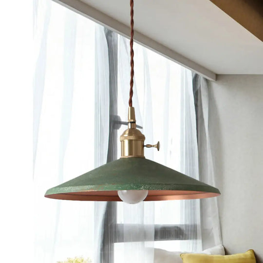 Rustic 1-Light Hanging Pendant Lamp In Blue/Red/Silver For Dining Room - Saucer Shade Iron Design