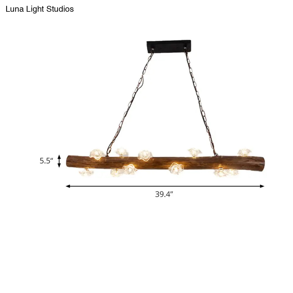 Rustic 12-Light Wood Hanging Lamp For Bedroom Or Kitchen Island
