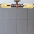 Rustic 2 - Bulb Kitchen Ceiling Light With Amber Glass Shade And Weathered Copper Pipe Design / A