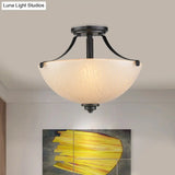 Rustic 2 - Head Frosted Glass Ceiling Light For Kitchen - Rural Dome Semi - Flush Mount In Black