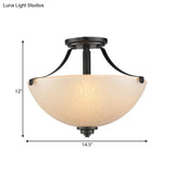 Rustic 2 - Head Frosted Glass Ceiling Light For Kitchen - Rural Dome Semi - Flush Mount In Black
