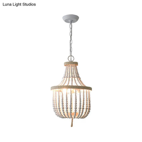 Rustic 2-Head Wood Pendant Chandelier: Handcrafted Beaded Basket Lamp For Restaurants