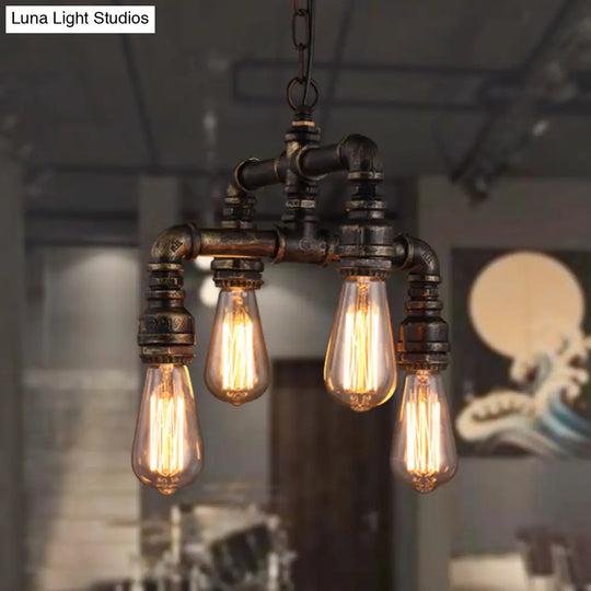 Rustic 4-Bulb Iron Pipe Chandelier Pendant For Industrial Plumbing Decor