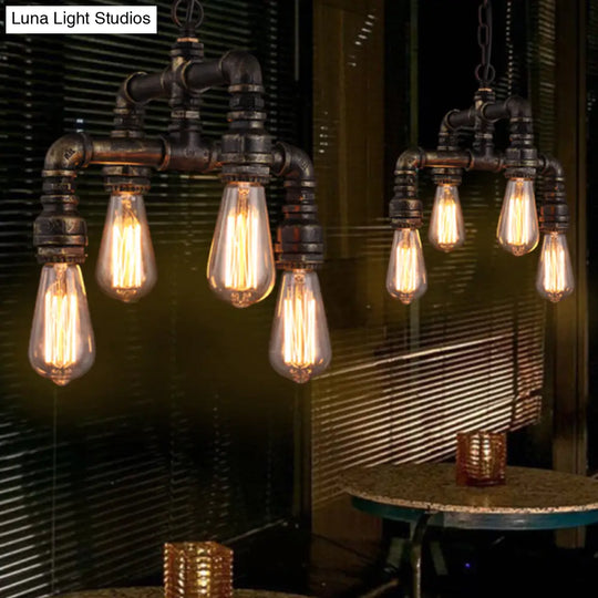 Rustic 4-Bulb Iron Pipe Chandelier Pendant For Industrial Plumbing Decor