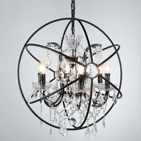 Rustic 4-Light Wrought Iron Chandelier Pendant With Crystal Deco For Restaurants Black
