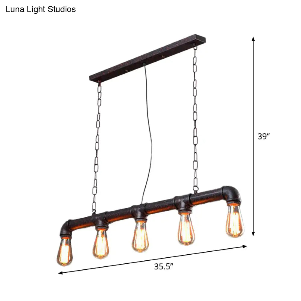Rustic 5-Light Industrial Iron Plumbing Pipe Pendant For Table And Island