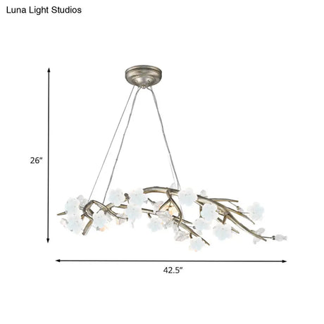 Rustic 9-Light Flower Chandelier In Silver - Bedroom Hanging Lamp Kit