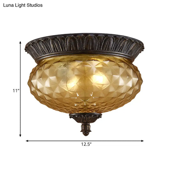 Rustic Amber Beveled Glass Oval Kitchen Flush Mount Lamp - 2-Bulb Black Ceiling Lighting Fixture