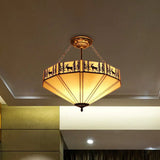 Rustic American Forest Deer Glass Ceiling Lamp - 11’/18’/22’ Wide Semi Flush Mount Light In